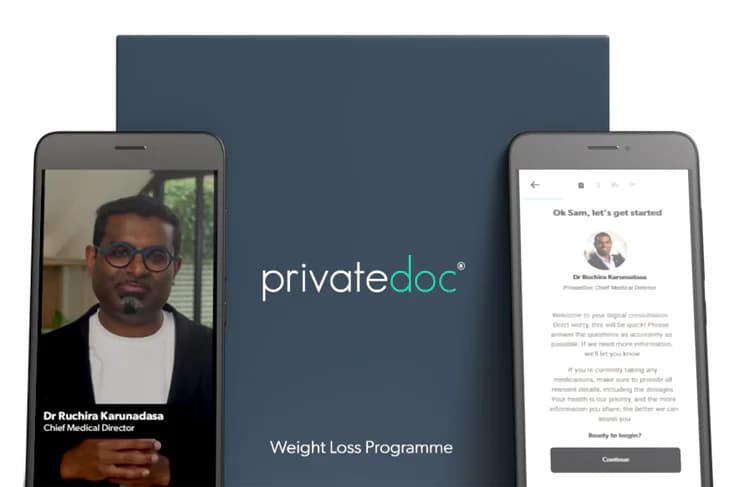 PrivateDoc weight loss programme box and consultation on a phone