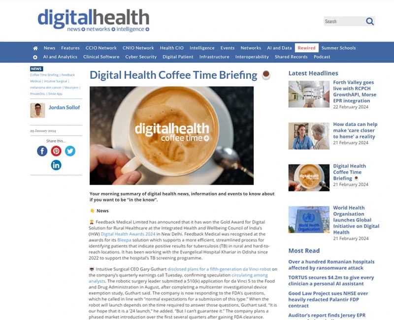 Screenshot of article from Digital Health website
