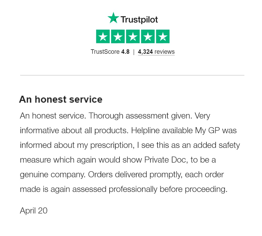 Trustpilot five star excellent rating for PrivateDoc
