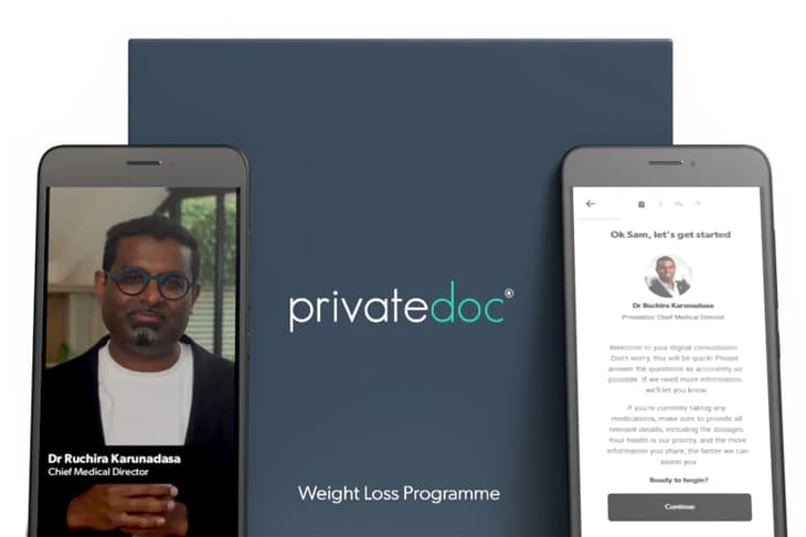 PrivateDoc weight loss programme box and consultation on a phone