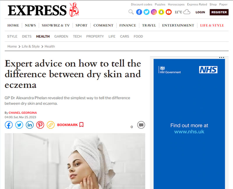 Screenshot of article from Express website