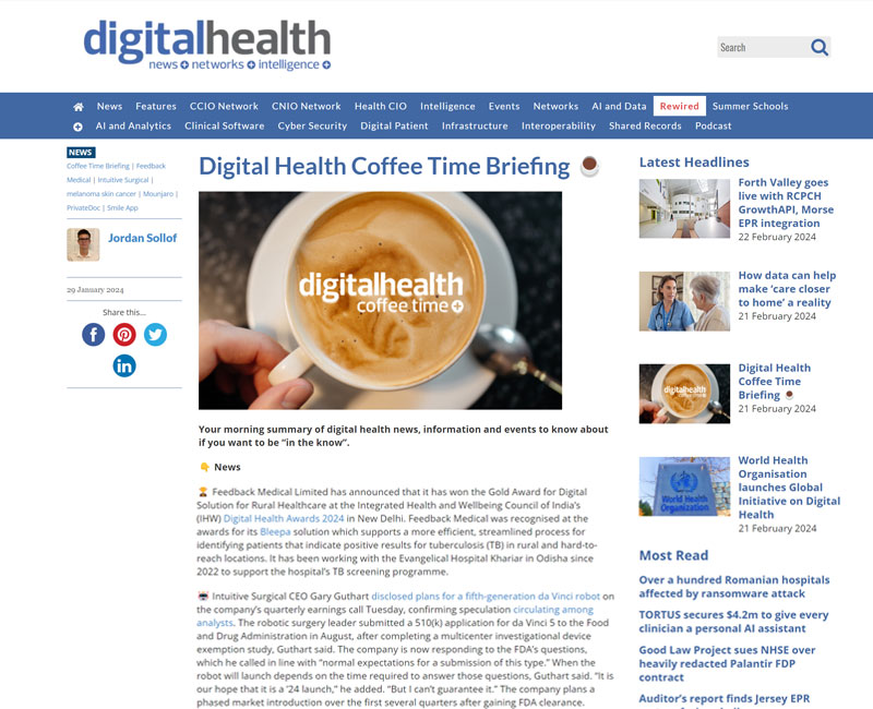 Screenshot of article from Digital Health website